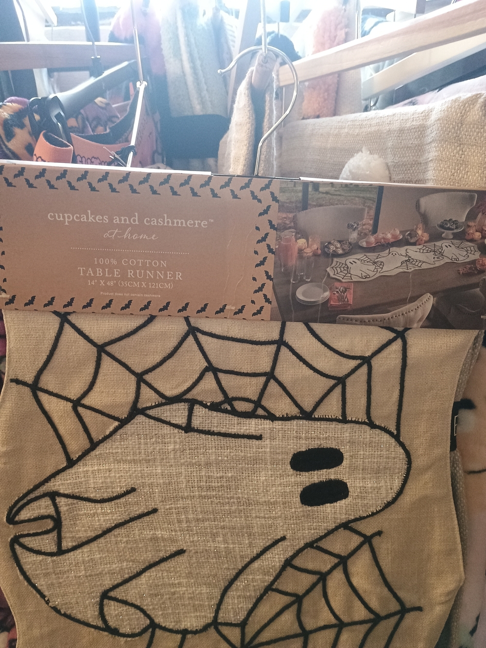 cupcakes and cashmere Halloween Ghost Table Runner - Beige & Black
